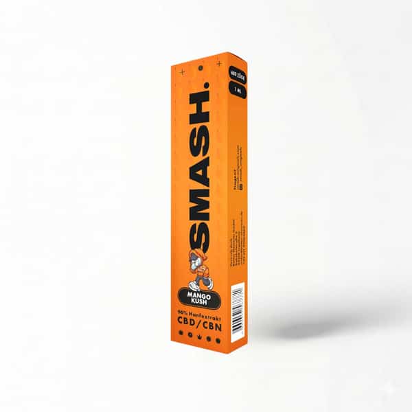 Orangene Verpackung von einer CBD Vape von SMASH