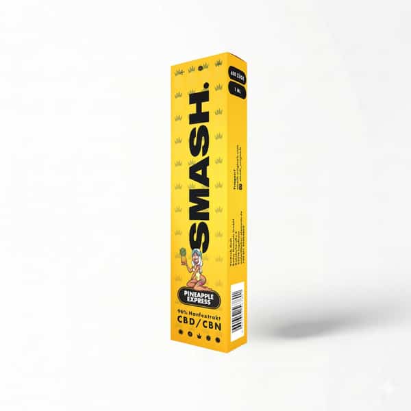 Gelbe Verpackung von einer CBD Vape von SMASH